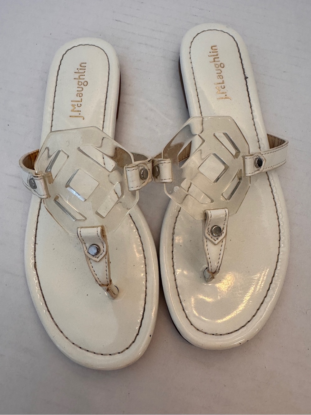 J. McLaughlin Lucy Patent Leather Slip On Sandals Womens 8.5M White Clear